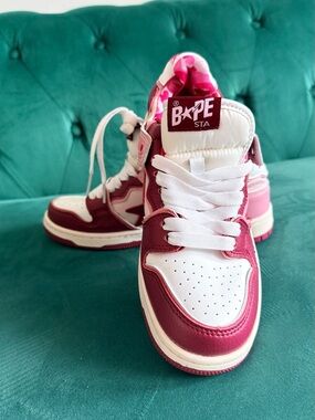 Bape Kids Pink & White High-Top Sneakers